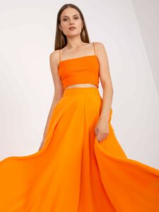 Orange maxi flared skirt with RUE