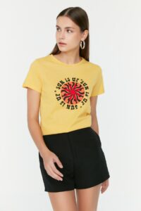 Trendyol Yellow Recycle Printed Basic Knitted