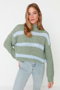 Trendyol Mint Oversize Color Block Knitwear