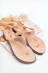 Women's sandals flip-flops with ornaments pink