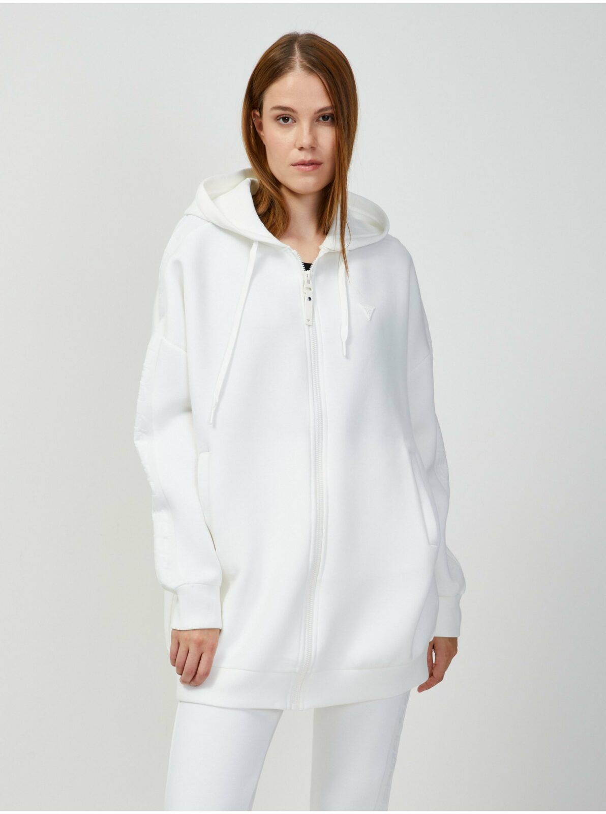 Bílá dámská mikina na zip s kapucí