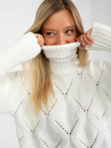 Ecru warm turtleneck sweater with an openwork RUE