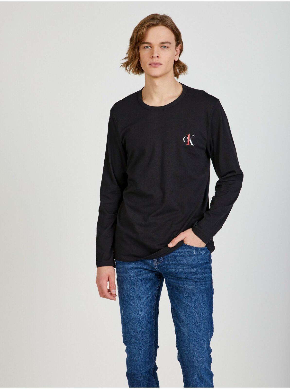 Černé pánské tričko s dlouhým rukávem Calvin