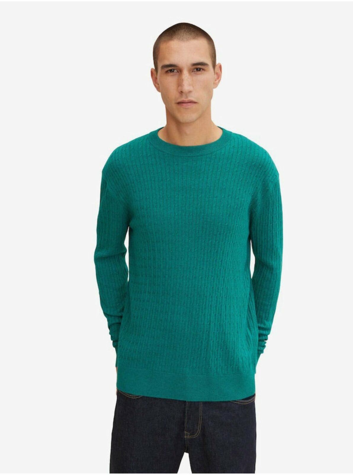 Zelený pánský basic svetr s příměsí vlny z