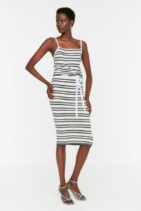 Trendyol Blue Striped Crop Cardigan-Skirt