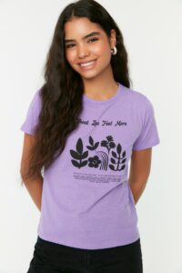Trendyol Lilac Recycle Printed Basic Knitted