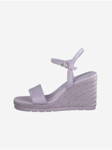 Světle fialové kožené sandály na klínku