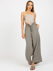 Khaki fabric trousers with