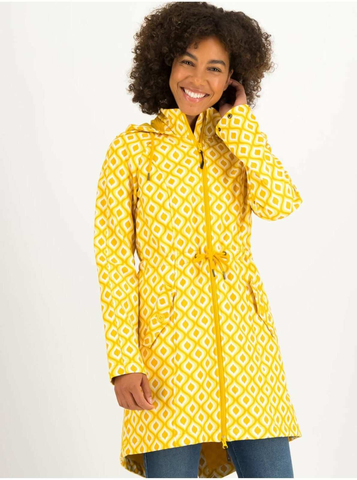 Žlutý dámský vzorovaný softshellový kabát