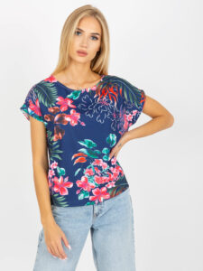 Dark blue summer blouse with the