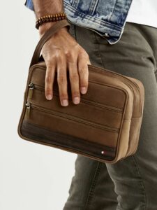Light brown leather men's handbag