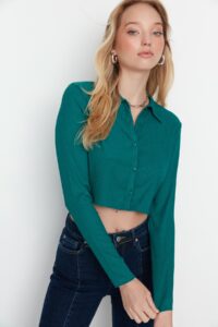 Trendyol Green Buttoned Polo Neck