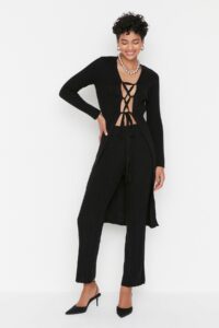 Trendyol Black Lacing Detailed Trousers-Cardigan