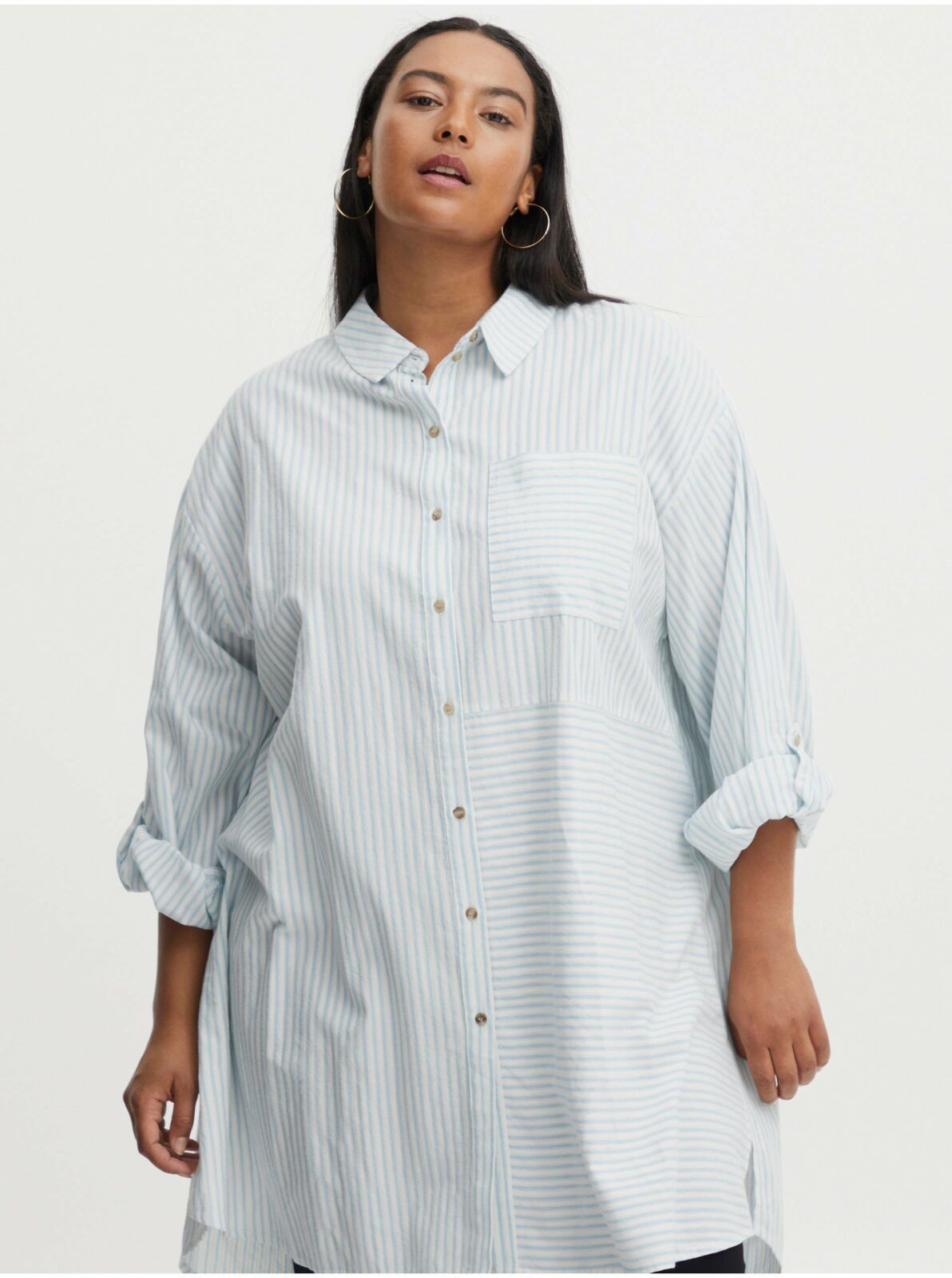 Modro-bílá dámská dlouhá pruhovaná košile