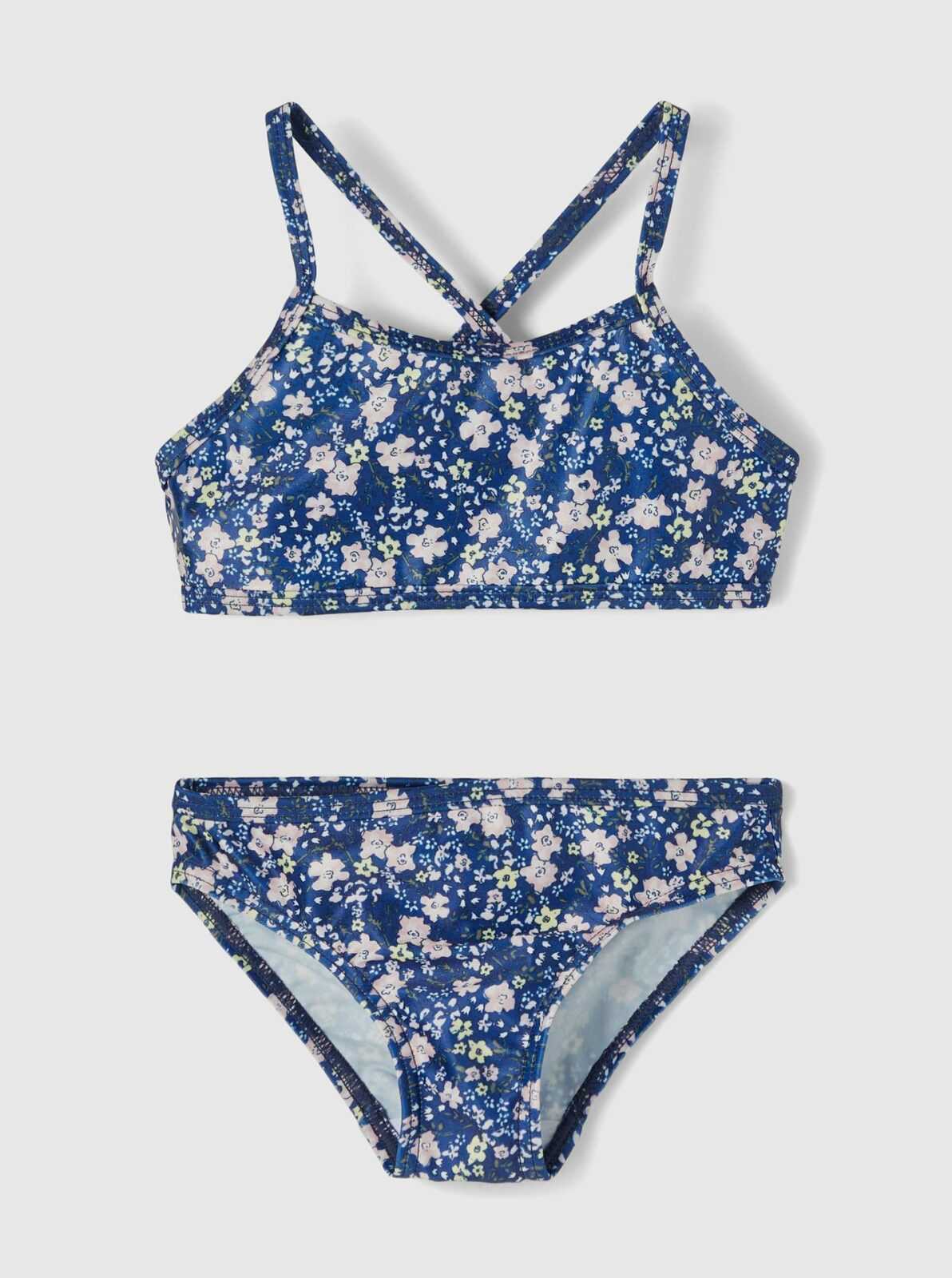 Modré holčičí květované dvoudílné plavky name