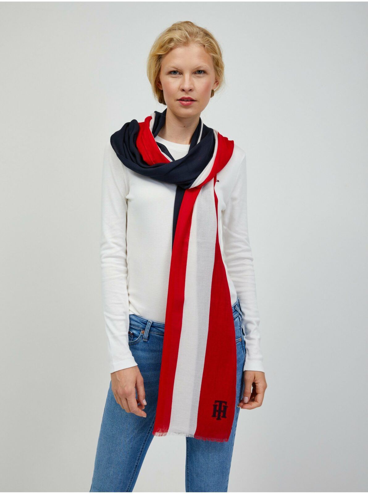 Bílo-červený dámský šátek Tommy Hilfiger