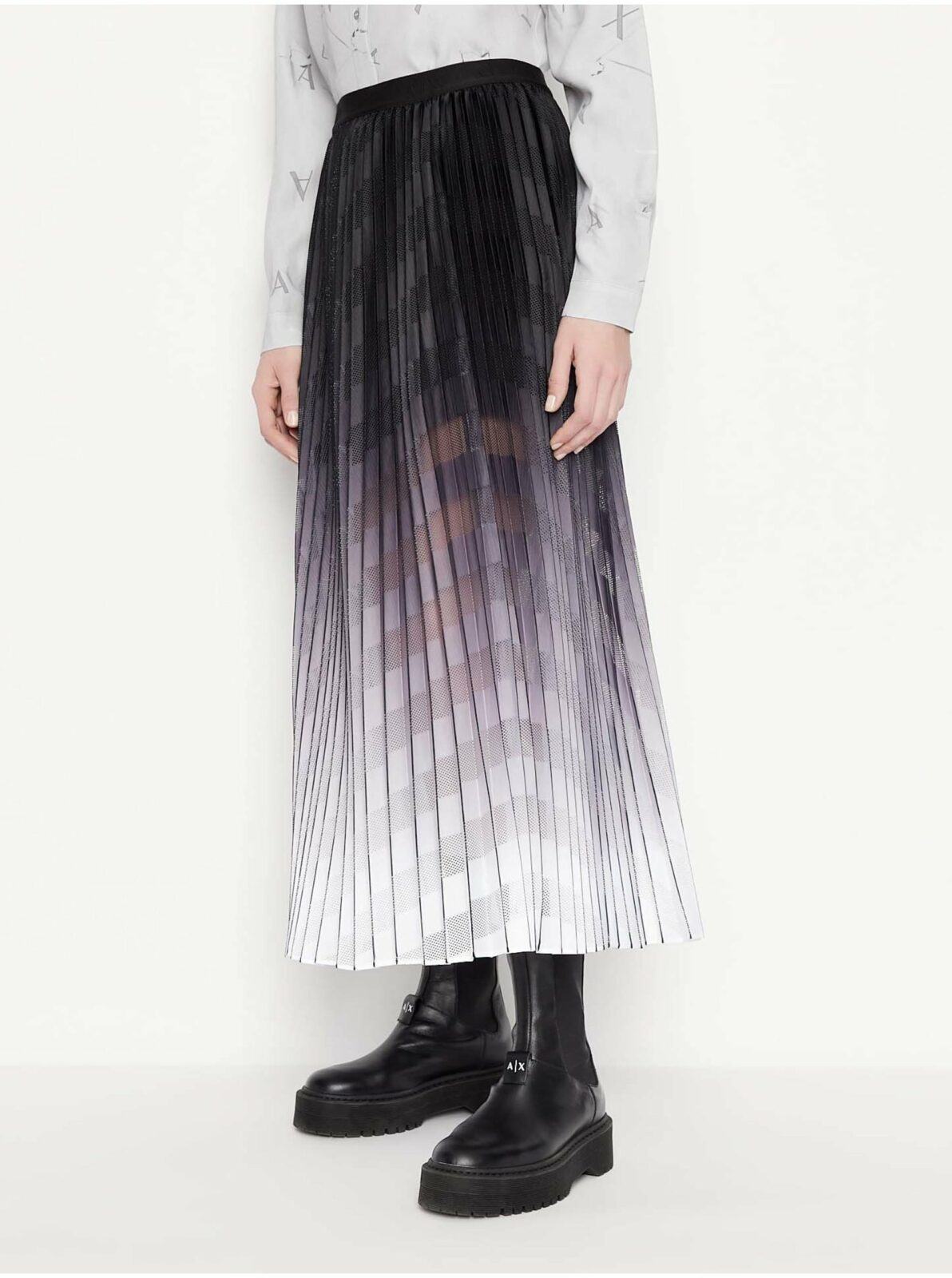 Bílo-černá plisovaná midi sukně Armani