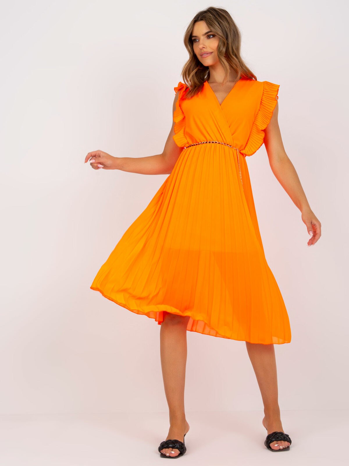 Fluo oranžové vzdušné midi šaty