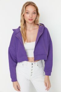 Trendyol Purple Hooded Crop Knit