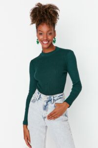 Trendyol Emerald Stand Collar Ribbed Snap