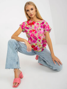 Green and pink summer blouse with