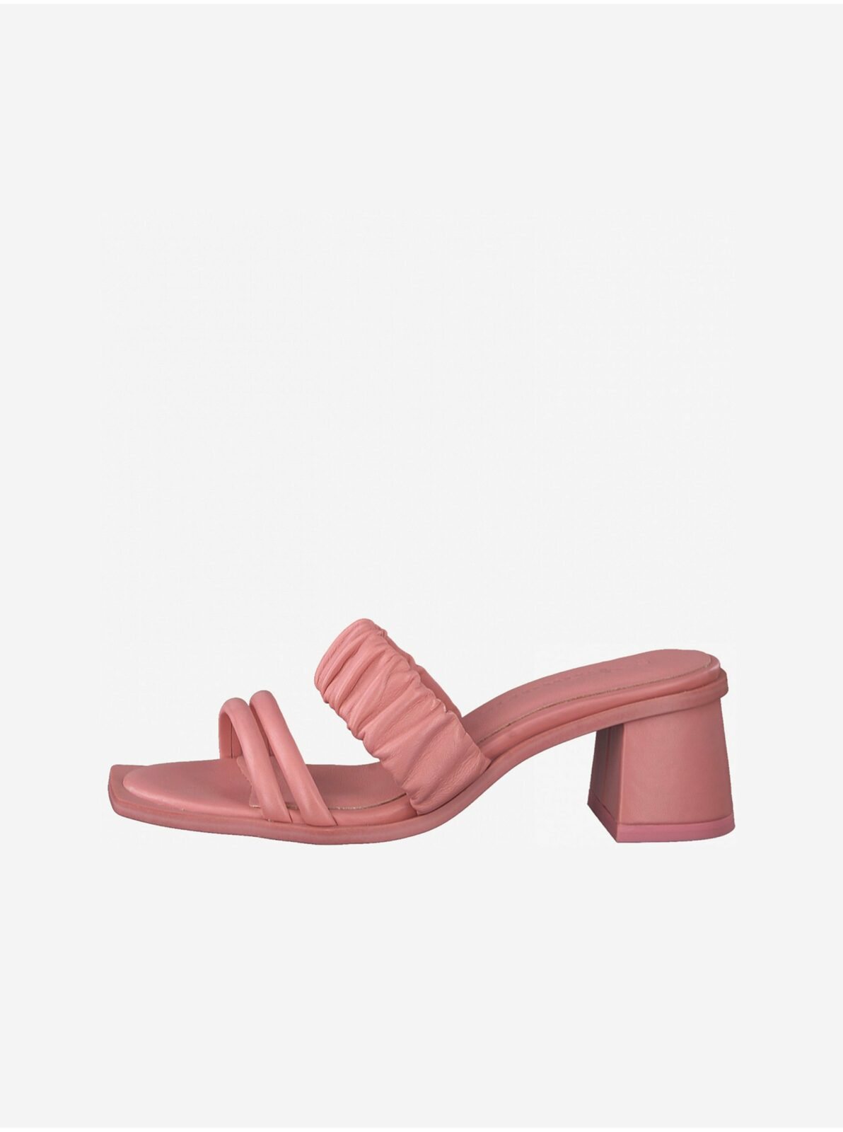 Růžové kožené pantofle na podpatku