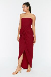 Trendyol Claret Red Detailed Evening Dress