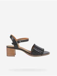 Černé dámské kožené sandály na podpatku