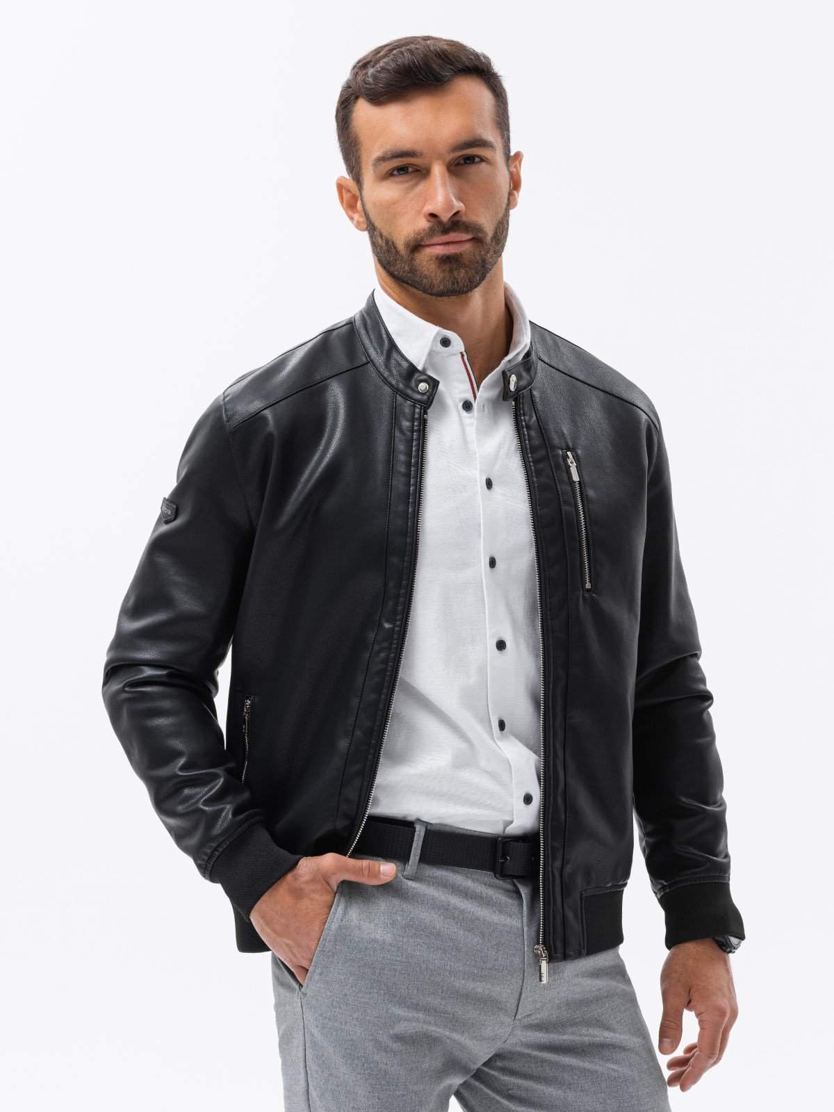 Ombre Men's faux leather jacket with ribbed