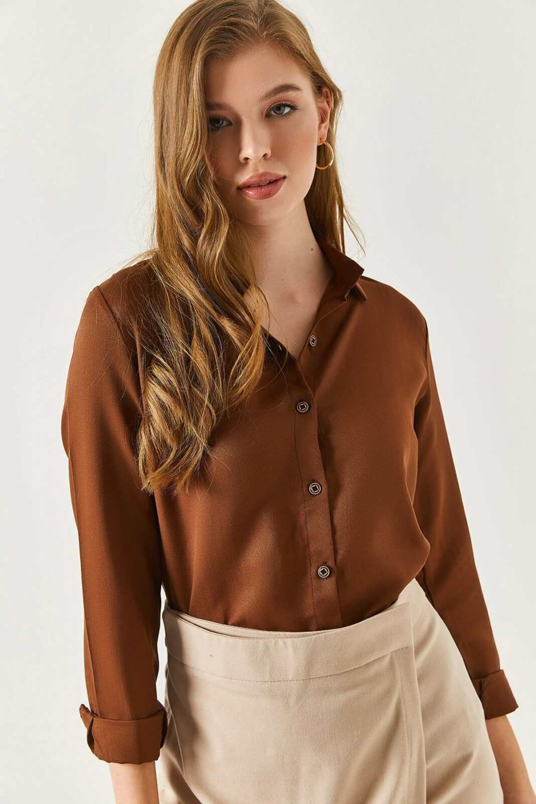 armonika Plus Size Shirt - Brown