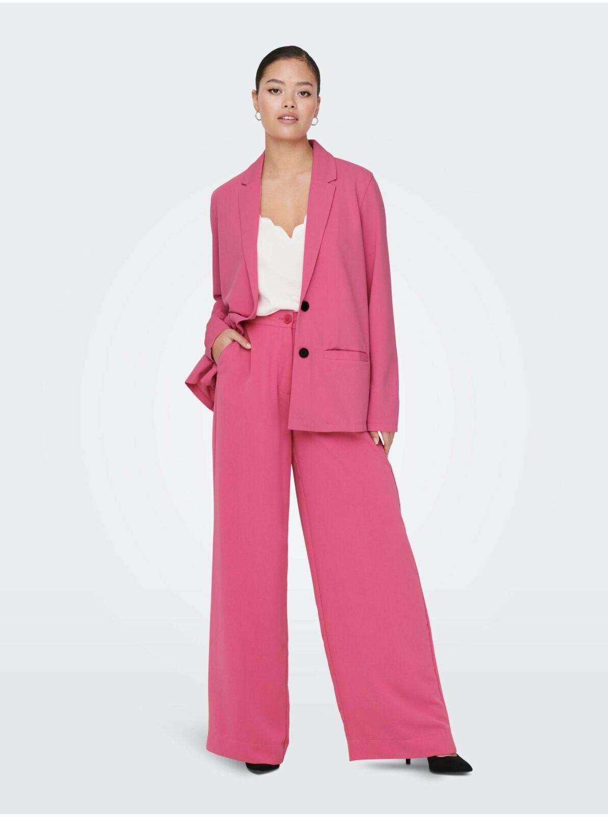 Růžové dámské široké kalhoty JDY