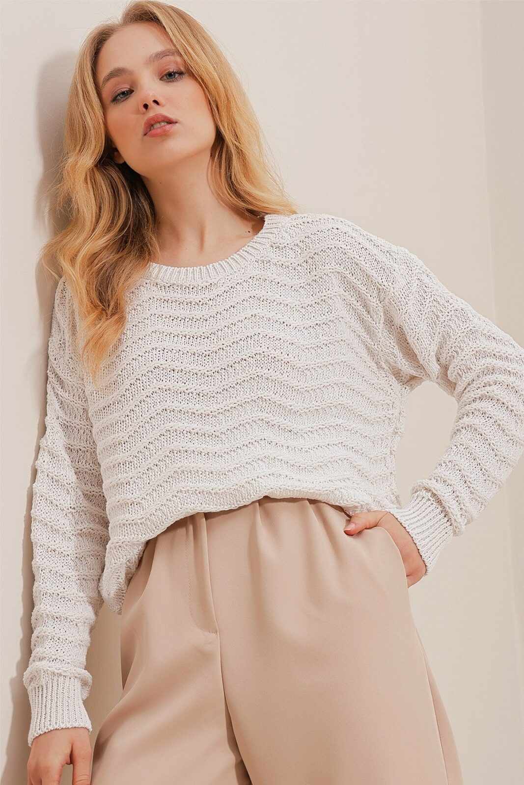 Trend Alaçatı Stili Sweater - Ecru
