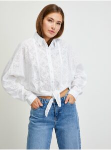 Bílá dámská vzorovaná cropped košile