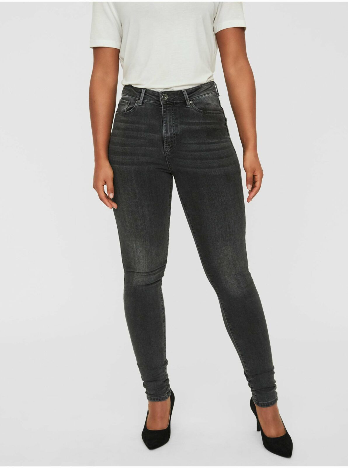 Tmavě šedé dámské skinny fit džíny