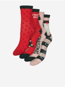 Vero Moda Sada čtyř párů vánočních ponožek  v červené