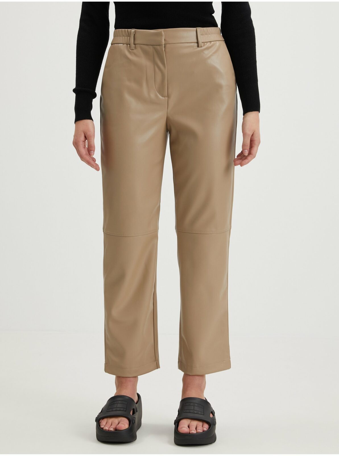 Béžové dámské koženkové zkrácené kalhoty ONLY