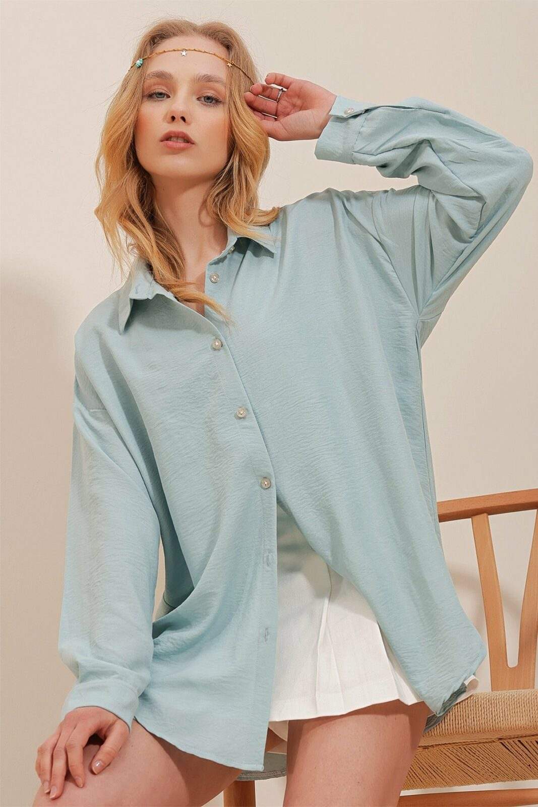 Trend Alaçatı Stili Shirt - Turquoise