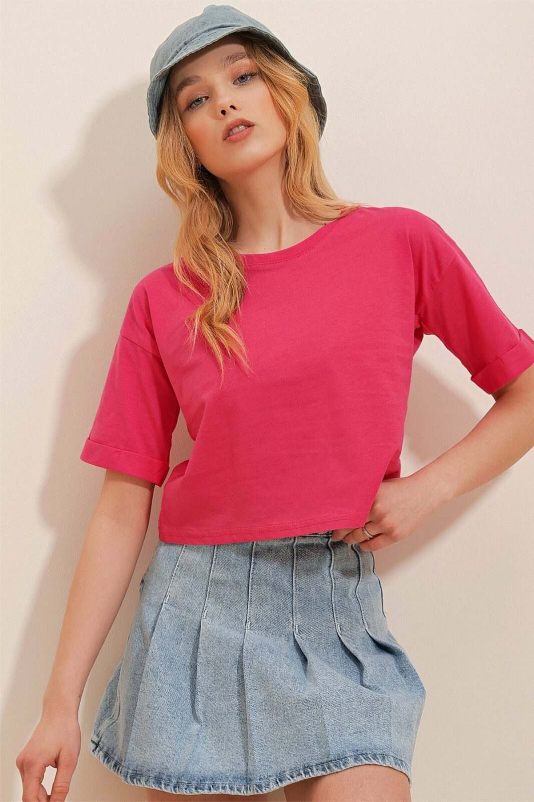 Trend Alaçatı Stili T-Shirt - Pink