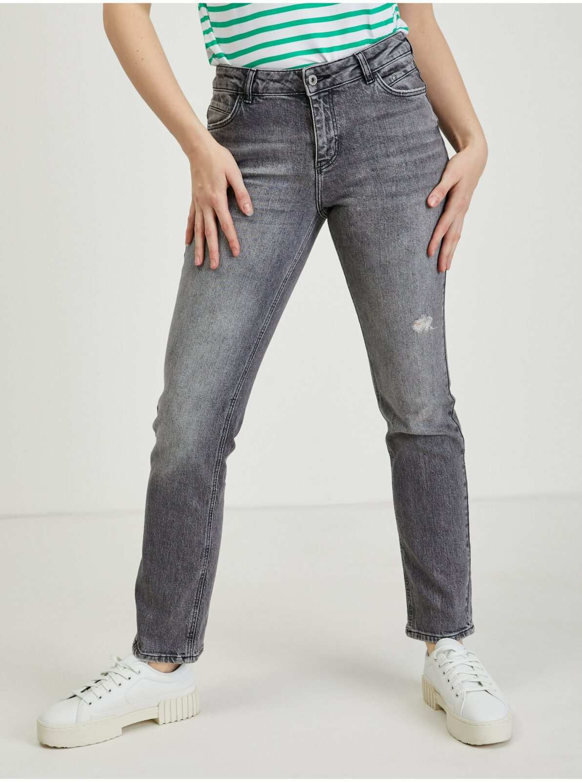Šedé dámské straight fit džíny