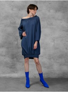 Tmavě modré dámské oversize mikinové šaty