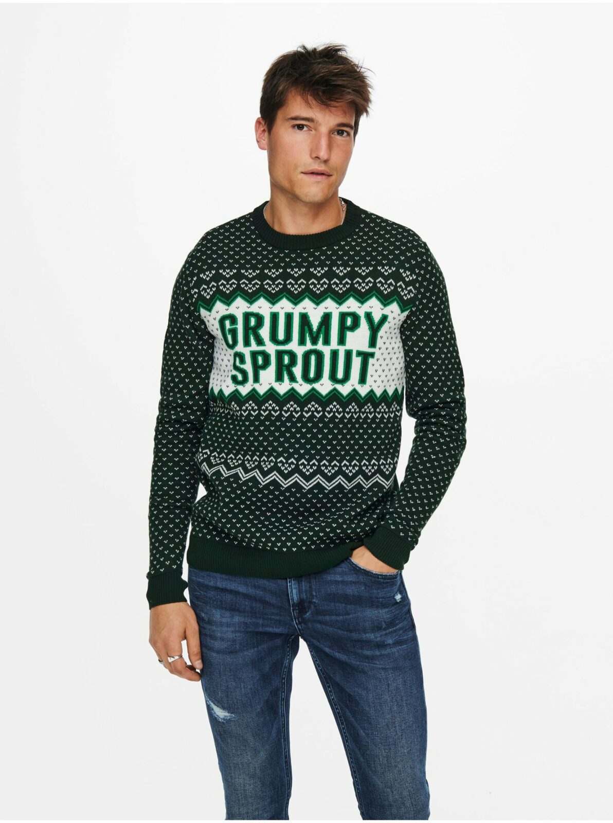 Tmavě zelený vánoční svetr ONLY &