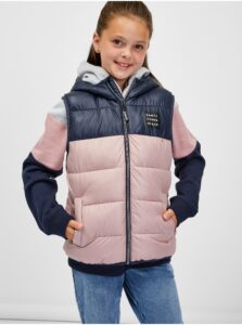 SAM73 Modro-růžová holčičí prošívaná vesta s kapucí