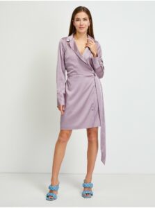 Světle fialové dámské lesklé zavinovací šaty