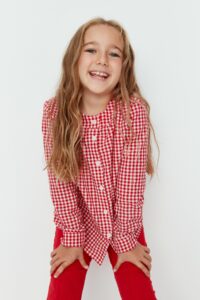 Trendyol Red Pleated Checkered Girl