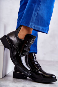 Laquered Lace-up Boots With Cutouts