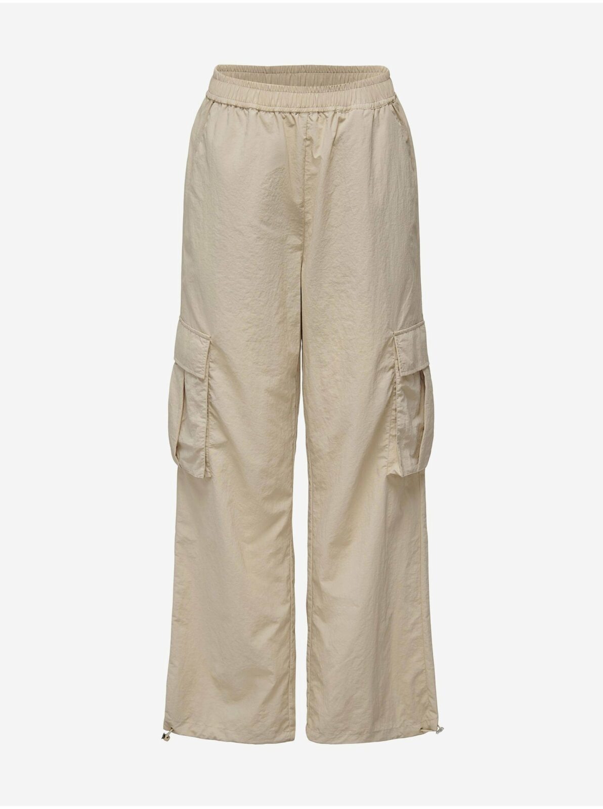 Béžové dámské šusťákové kalhoty s kapsami