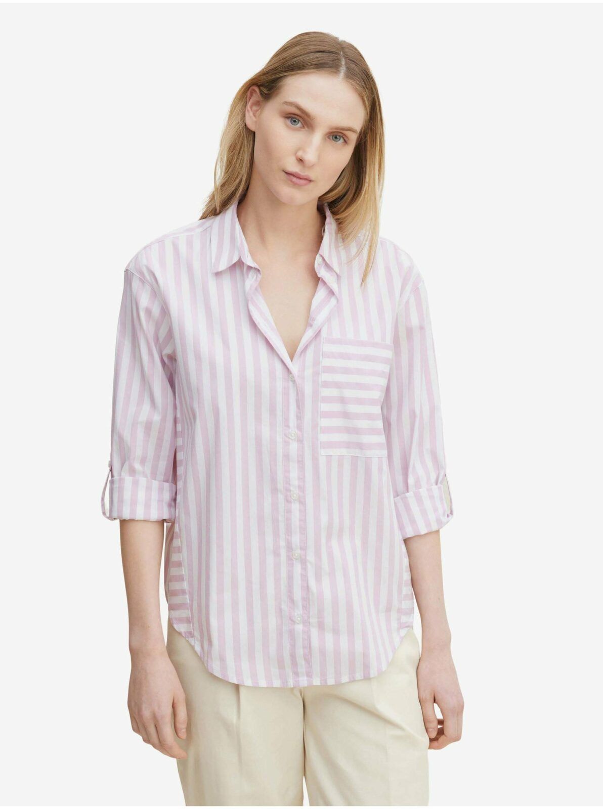 Bílo-světle fialová dámská pruhovaná košile Tom
