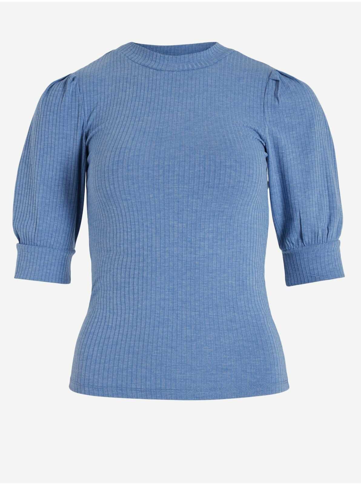 Modré dámské žebrované tričko VILA