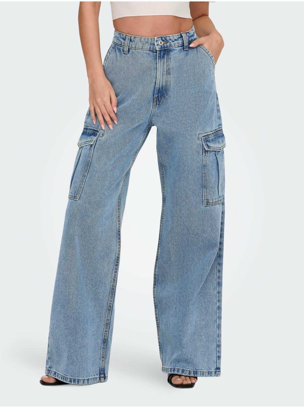 Světle modré dámské široké džíny s kapsami
