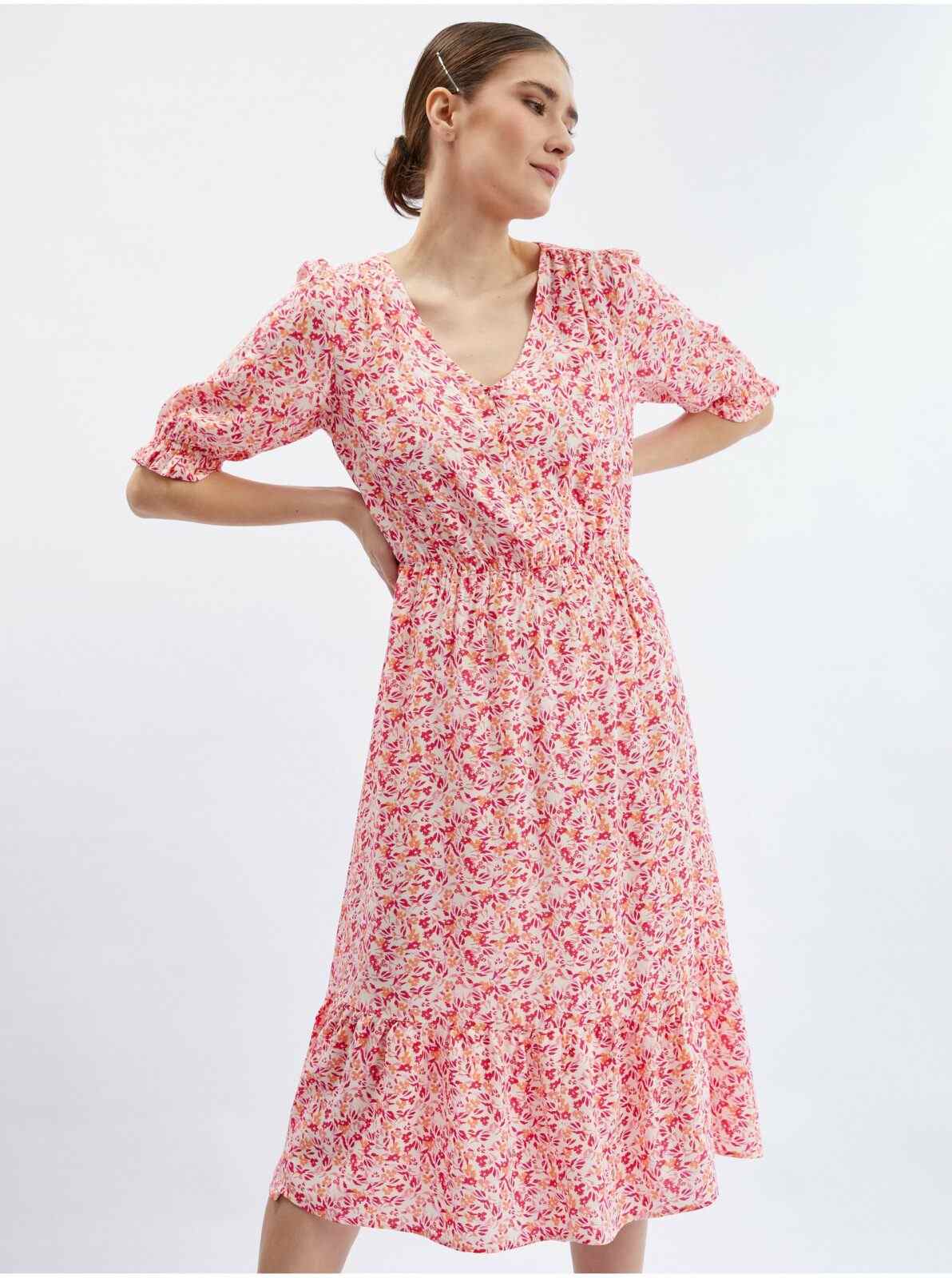 Orsay Oranžovo-růžové dámské květované šaty